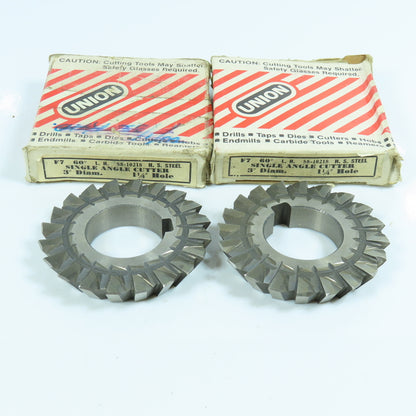 Union Twist Drill 3"x 1/2"x 1-1/4" HSS Single Angle Cutter LH 20 Tooth 60° Lot/2
