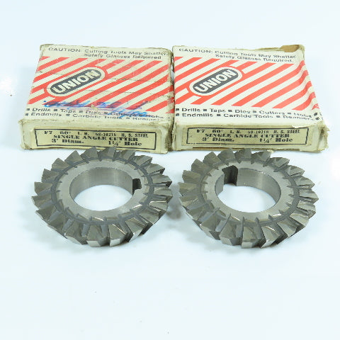 Union Twist Drill 3"x 1/2"x 1-1/4" HSS Single Angle Cutter LH 20 Tooth 60° Lot/2