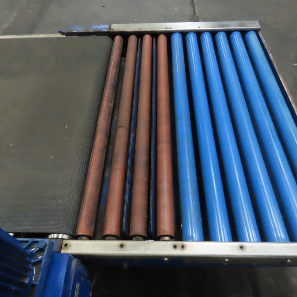 43" Wide 176-1/2" OAL Stainless Slider Belt Gravity Roller Hybrid Conveyor 13FPM