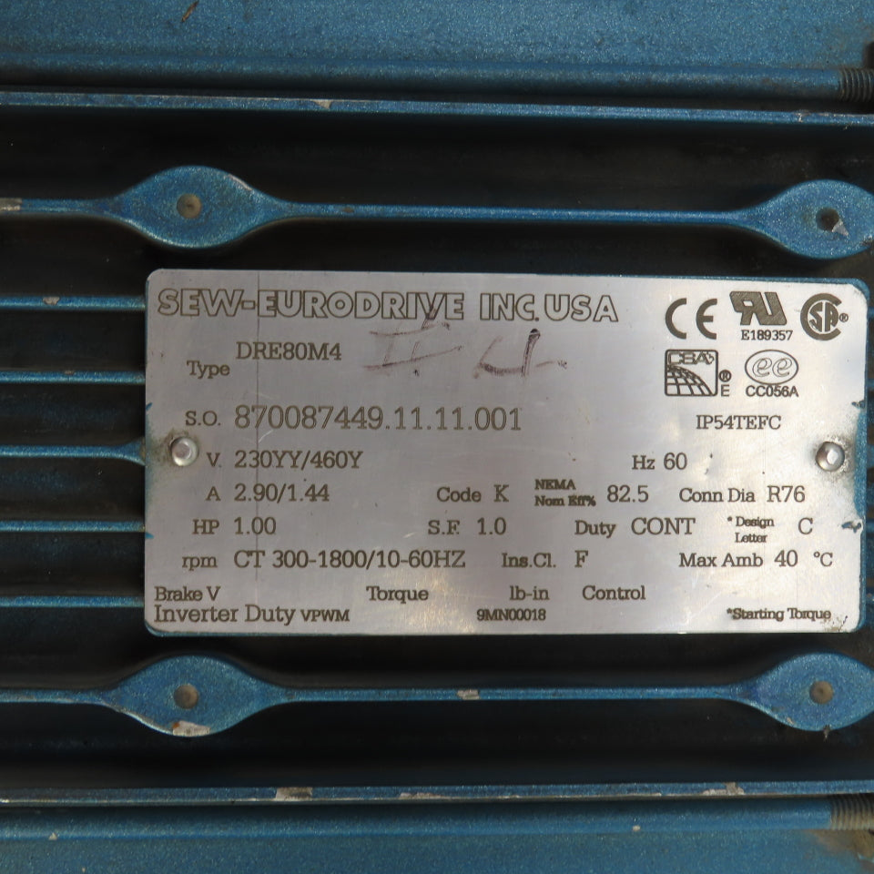 Sew-Eurodrive SA57DRE80M4 47.32 Ratio Left Hand Gear Reducer 1398 Torq 38RPM 3PH