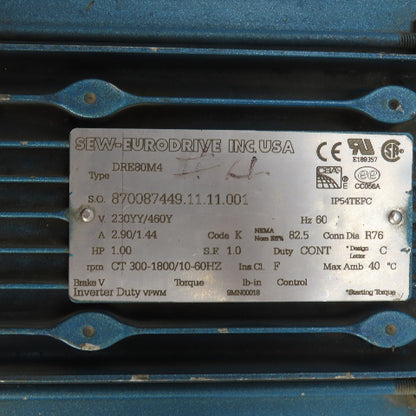 Sew-Eurodrive SA57DRE80M4 47.32 Ratio Left Hand Gear Reducer 1398 Torq 38RPM 3PH