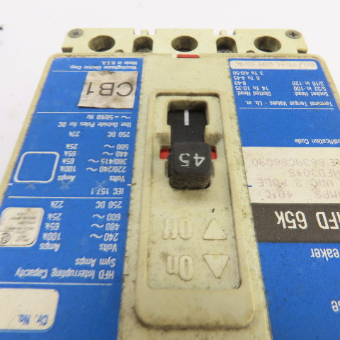 Westinghouse HFD3045 45A Industrial Circuit Breaker 3 Pole 600VAC 250VDC