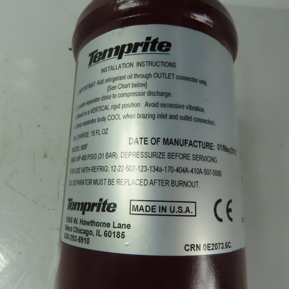 Temprite 900F Refrigerant Oil Separator 15oz 450PSIG USED
