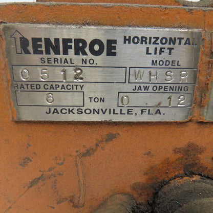 Renfroe WHSR 6 Ton Capacity Horizontal Sheet Lifting Pinch Clamp 0" to 12"
