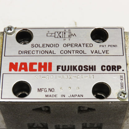Nachi SA-G01-A3X-C1-11 4/2 Position Direction Control Hydraulic Valve 110V Coil