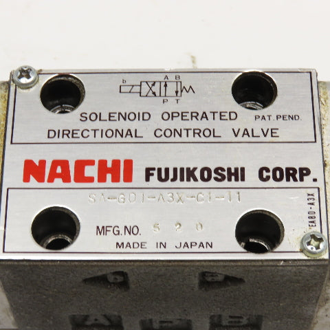 Nachi SA-G01-A3X-C1-11 4/2 Position Direction Control Hydraulic Valve 110V Coil
