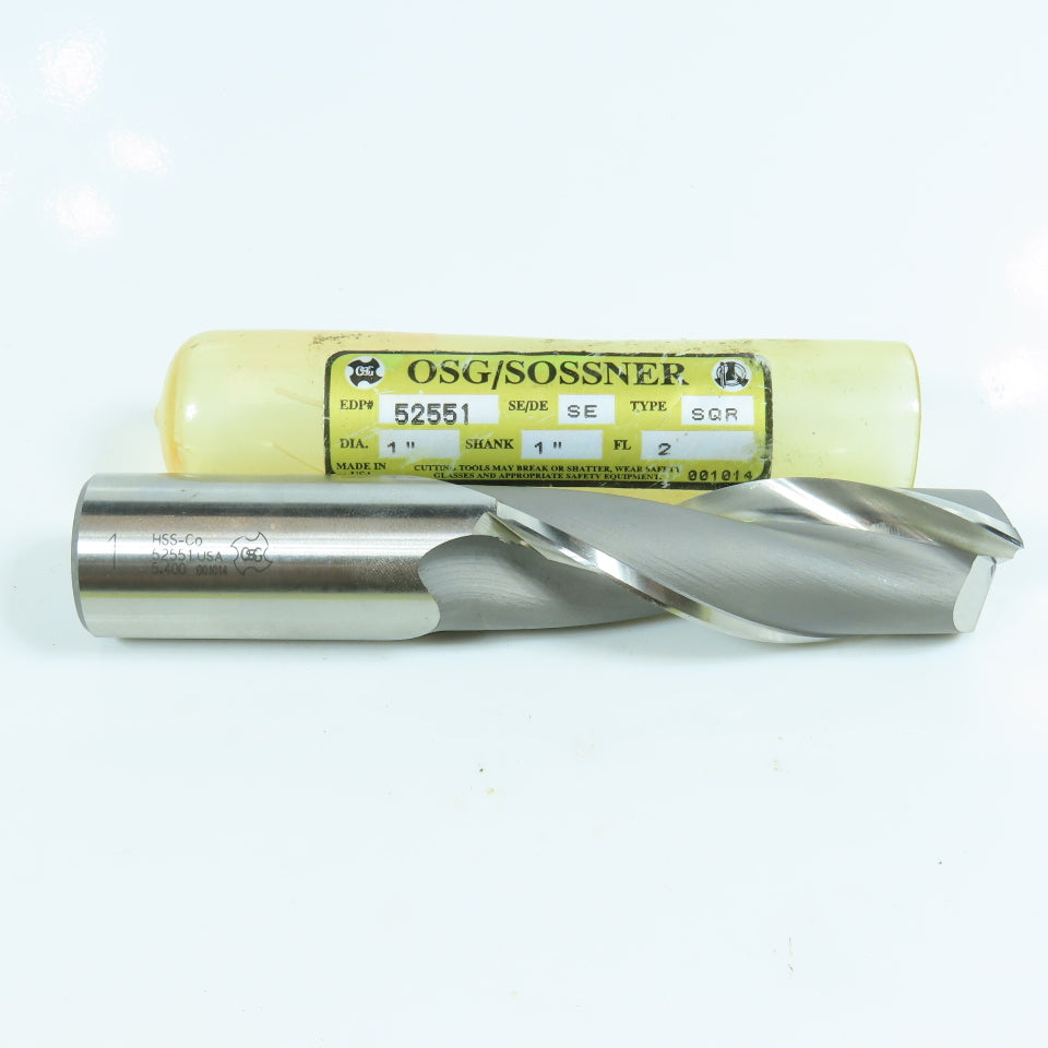 OSG 52551 1" Square End Mill Center Cutting 2 Flute 3" LOC 1" Shank 5-1/2" OAL