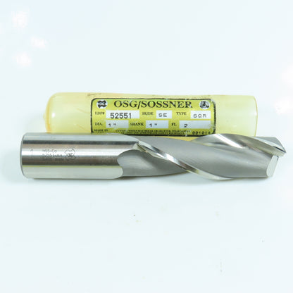 OSG 52551 1" Square End Mill Center Cutting 2 Flute 3" LOC 1" Shank 5-1/2" OAL