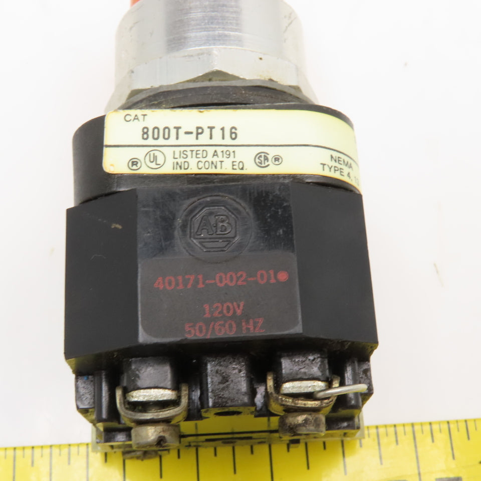 Allen Bradley 800T-PT16 600V Illuminated Push Button Switch Amber 120V Lamp