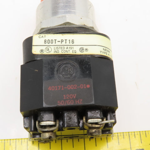 Allen Bradley 800T-PT16 600V Illuminated Push Button Switch Amber 120V Lamp