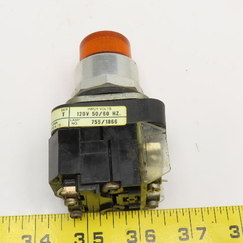 Allen Bradley 800T-PT16 600V Illuminated Push Button Switch Amber 120V Lamp