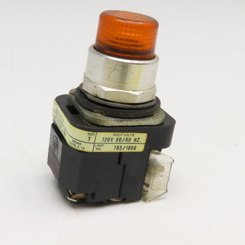 Allen Bradley 800T-PT16 600V Illuminated Push Button Switch Amber 120V Lamp