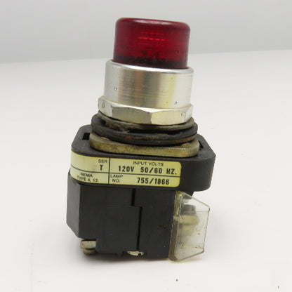 Allen Bradley 800T-PT16 600V Illuminated Push Button Switch Red 120V Lamp