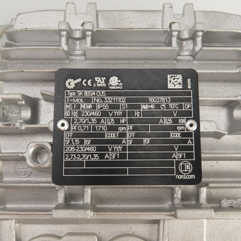 Nord SK372.1VL-80S 30.11:1 Ratio Reducing Speed Gearmotor 57RPM Missing Covers