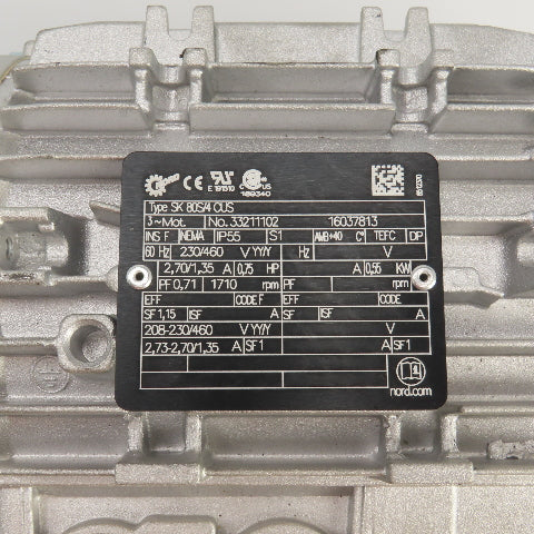 Nord SK372.1VL-80S 30.11:1 Ratio Reducing Speed Gearmotor 57RPM Missing Covers