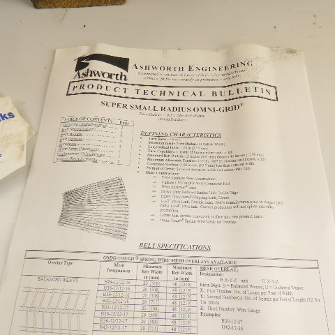 Ashworth 3920G100 34"Wx20'L Stainless Super Small Radius OmniGrid Conveyor Belt