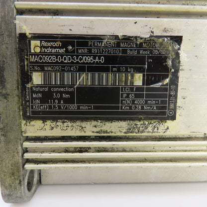 Indramat MAC092B-0-QD-3-C/095-A-0 3.0Nm AC Permanent Magnet Motor 4000RPM