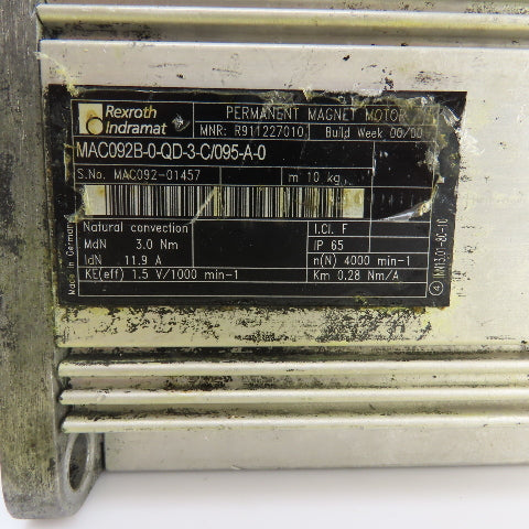 Indramat MAC092B-0-QD-3-C/095-A-0 3.0Nm AC Permanent Magnet Motor 4000RPM