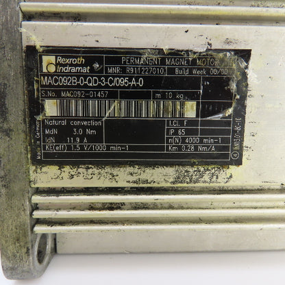 Indramat MAC092B-0-QD-3-C/095-A-0 3.0Nm AC Permanent Magnet Motor 4000RPM