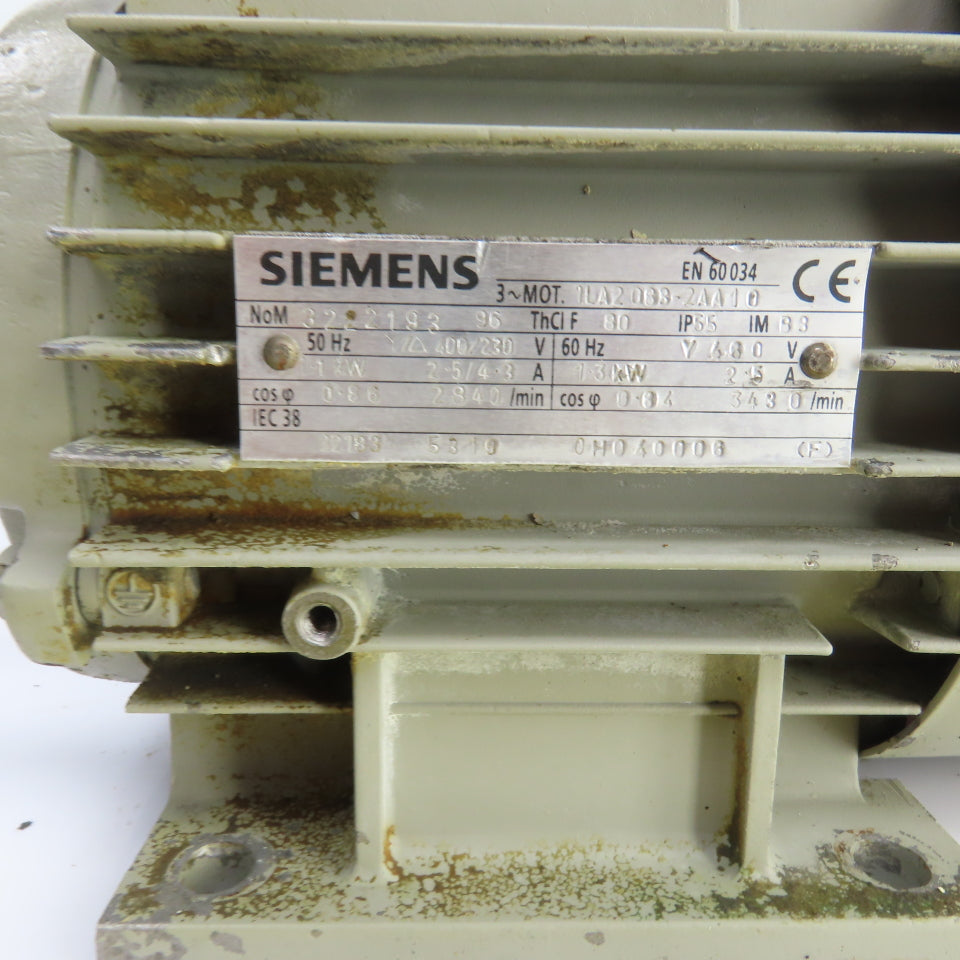 Siemens 1LA2083-2AA10 1.3kW AC Electric Motor 3430RPM 460V 3PH IP55 IEC38
