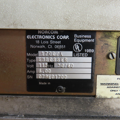 Norcom 1700/A Automatic Metal Dog Tag Stamping Embosser 115V 50/60HZ 6A