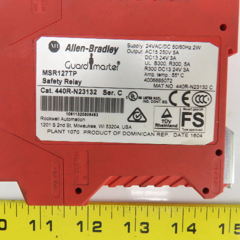 Allen Bradley 440R-N23132 MSR127TP Ser C Guard Master 2 Channel Safety Relay 24V