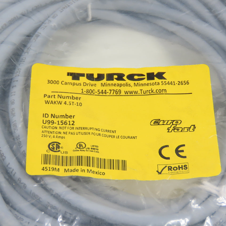 Turck WAKW 4.5T-10 Euro Fast Cable Cordset 250V 4A