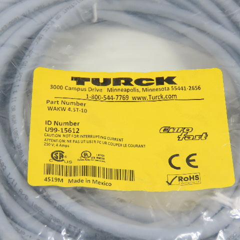 Turck WAKW 4.5T-10 Euro Fast Cable Cordset 250V 4A