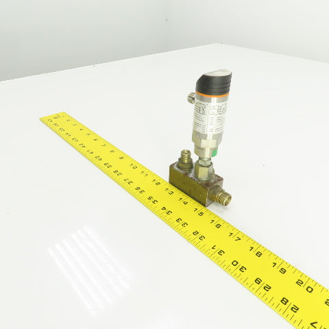 IFM PN2222 Pressure Sensor 20-30VVDC 300 BAR 4350PSI W/Valve Block