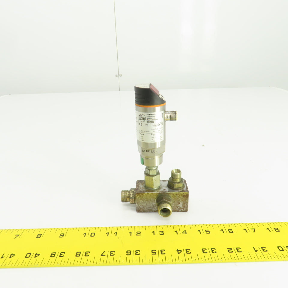 IFM PN2222 Pressure Sensor 20-30VVDC 300 BAR 4350PSI W/Valve Block
