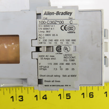 Allen Bradley 100-C30Z*00 Ser C 600V AC Contactor W/24V DC Coil