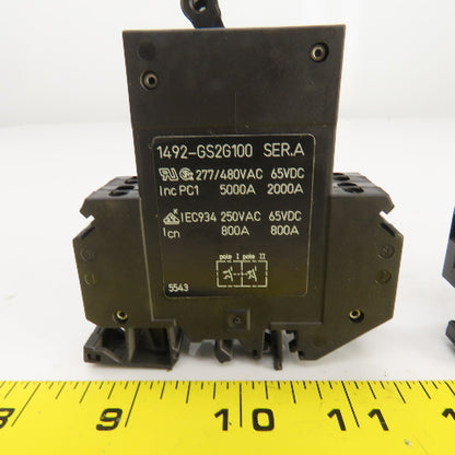 Allen Bradley 1492-GS2G100 10A Mini Circuit Breaker 2 Pole 277/480V Lot Of 3