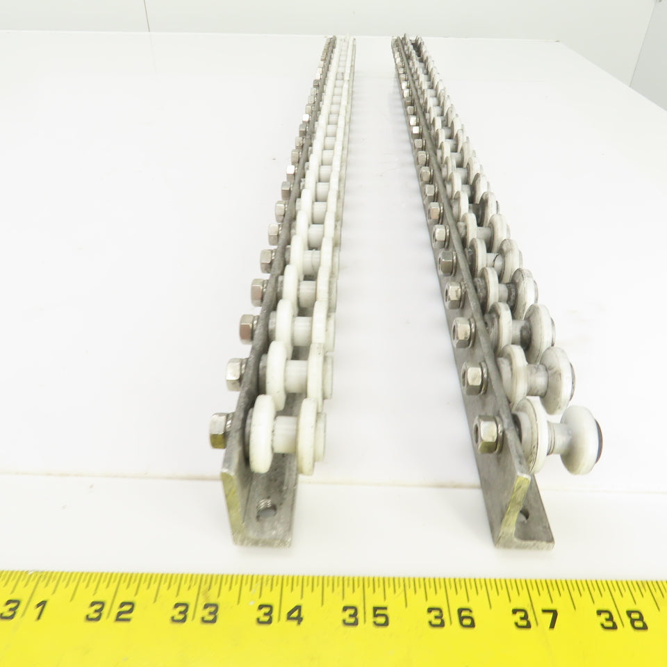 27" L Belt Conveyor Track W/Plastic Rollers 3/4" W Lot Of 2