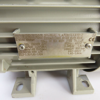 Siemens 1LA70834AA10-Z 0.86kW AC Electric Motor 440-480V 3PH W/Brake 24V
