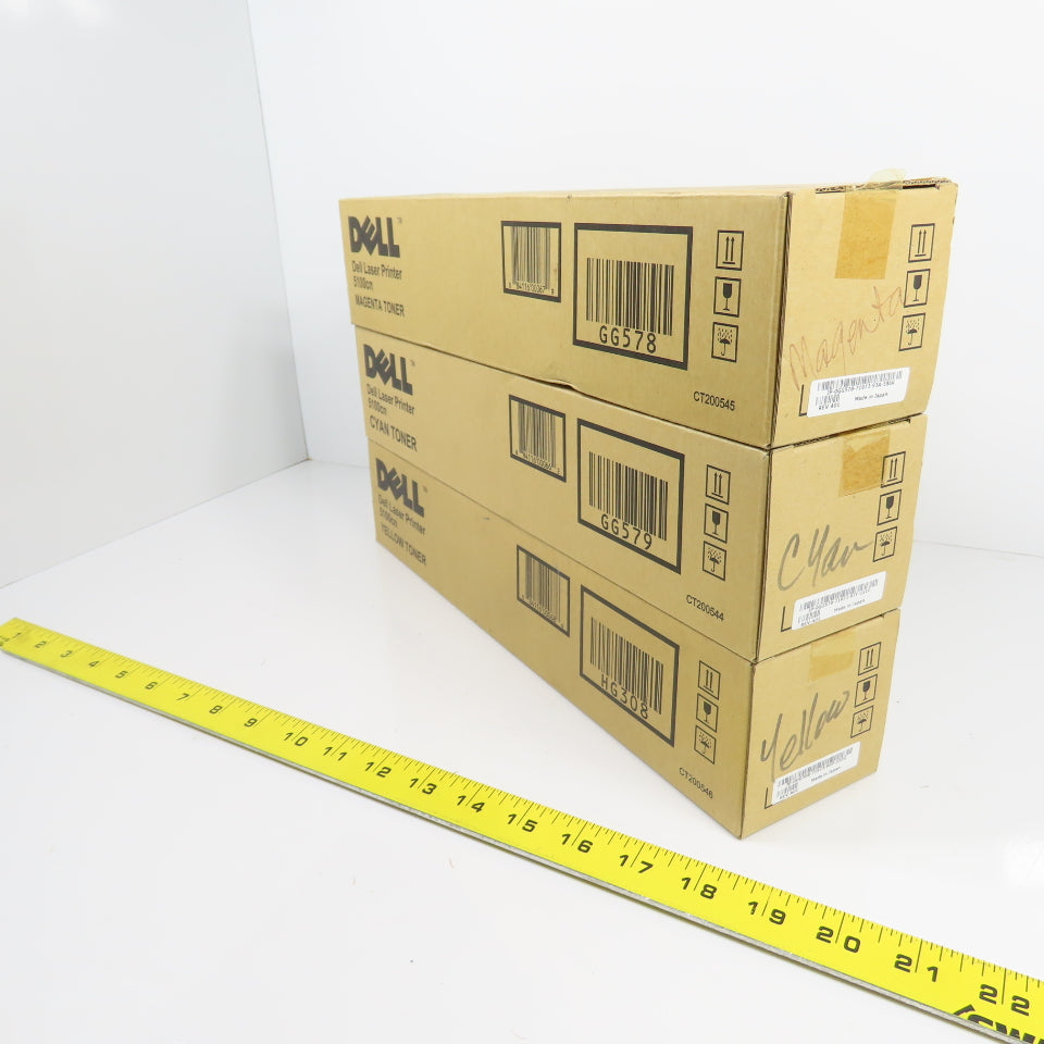Dell 5100cn Laser Printer Toner Cartridges Cyan / Magenta / Yellow Lot Of 3