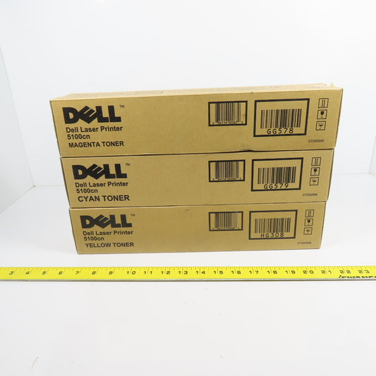 Dell 5100cn Laser Printer Toner Cartridges Cyan / Magenta / Yellow Lot Of 3