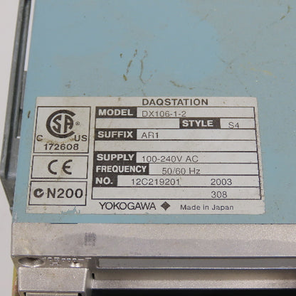 Yokogawa DX106-1-2 Daqstation Chart Recorder Display System 100-240VAC