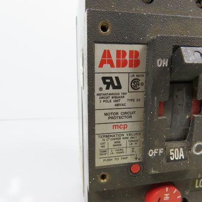 ABB MCP 50A Motor Circuit Breaker Protector 480VAC W/Adjustable Magnetic Trip