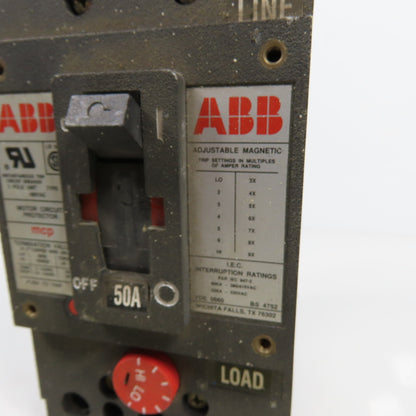 ABB MCP 50A Motor Circuit Breaker Protector 480VAC W/Adjustable Magnetic Trip