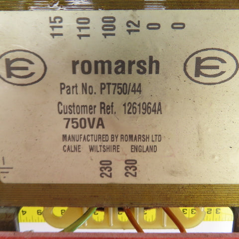 Romarsh PT750/44 750VA Single Phase Transformer Pri 230V Sec 115-100-110-12V