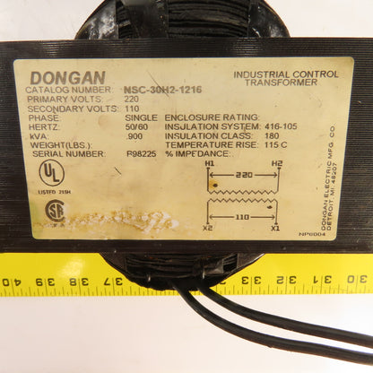 Dongan NSC-30H2-1216 0.900kVA Control Transformer Pri 220V Sec 110V 1PH 50/60HZ