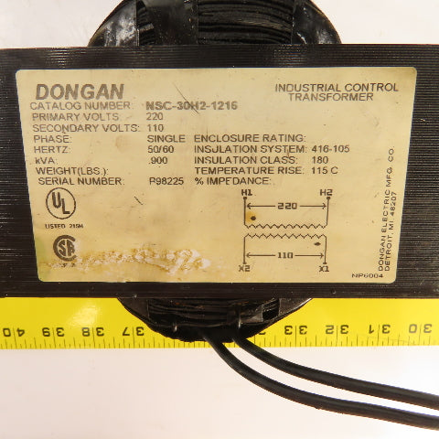 Dongan NSC-30H2-1216 0.900kVA Control Transformer Pri 220V Sec 110V 1PH 50/60HZ