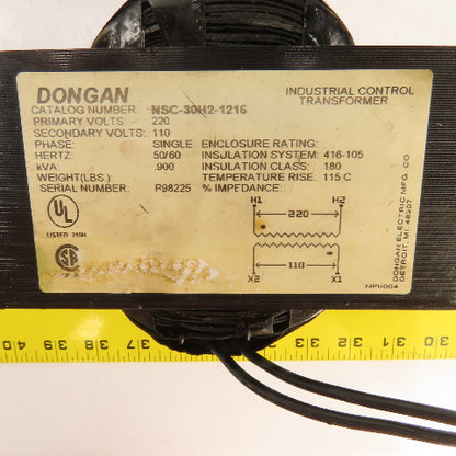 Dongan NSC-30H2-1216 0.900kVA Control Transformer Pri 220V Sec 110V 1PH 50/60HZ