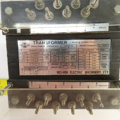Mei-Hoh 8240 1.1kVA Single Phase Transformer Pri 190-550V Sec 100-30V