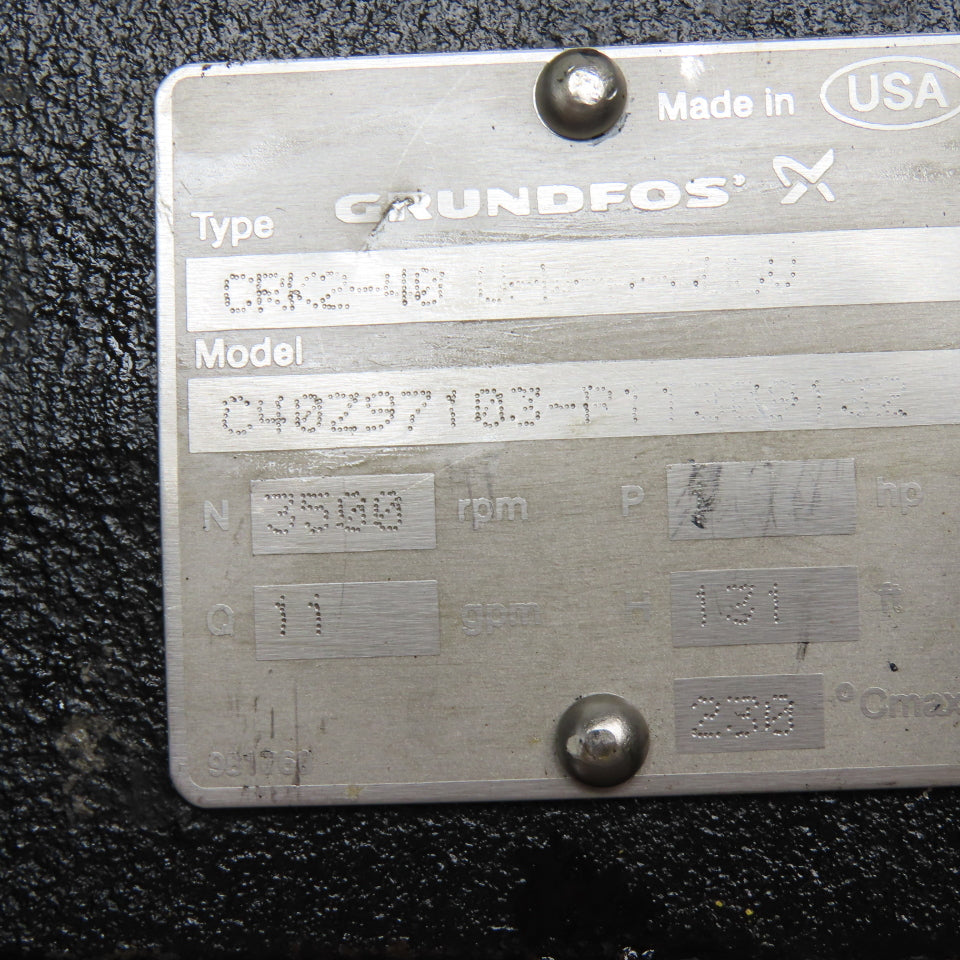 Grundfos CRK2-40 U-W-A-AUUV Multistage Coolant Pump 11GPM 131 Hd/Ft 208-230/460V