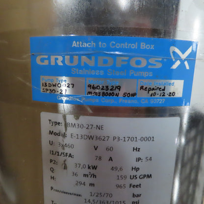 Grundfoss BM30-27-NE SS High Pressure Liquid Booster Pump 50HP 159GPM 965 Ft H