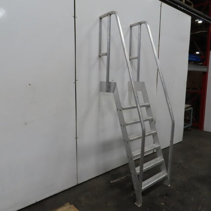 6 Step Aluminum Industrial Machine Ladder 24"W x 4"D Steps 98" OAH