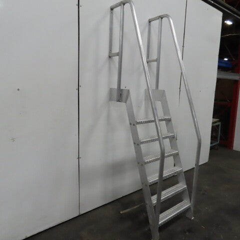 6 Step Aluminum Industrial Machine Ladder 24"W x 4"D Steps 98" OAH