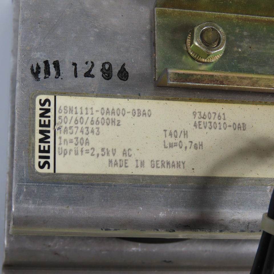 Siemens 6SN1111-0AA00-0BA0 Line Reactor 50/60/6600Hz 30A