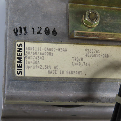 Siemens 6SN1111-0AA00-0BA0 Line Reactor 50/60/6600Hz 30A